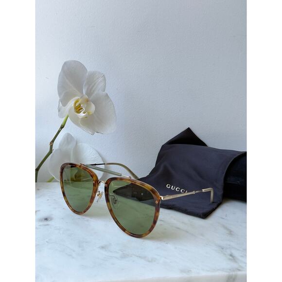 NEW Gucci GG0672S Havana Brown Green Lens Aviator Sunglasses main image 5